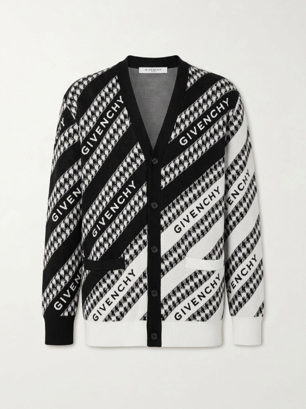 Givenchy Black & White Logo Pattern Knit Cardigan 100% cotton